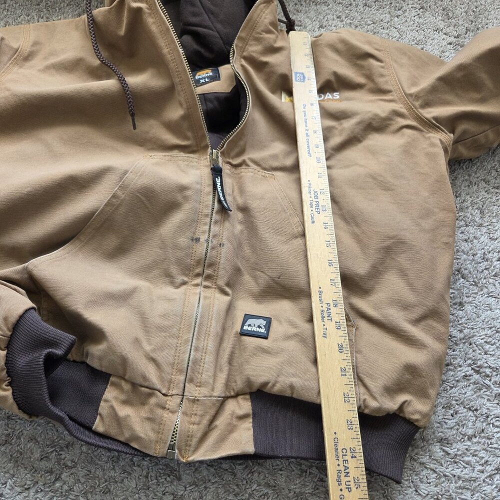 Berne Jacket Mens XL Brown Full Zip Front Pocket Winter Insulated Hooded Logo - Picture 5 of 7